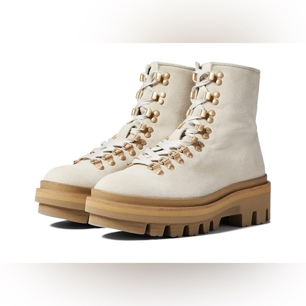 All Saints Wanda Combat moto Boot in cream